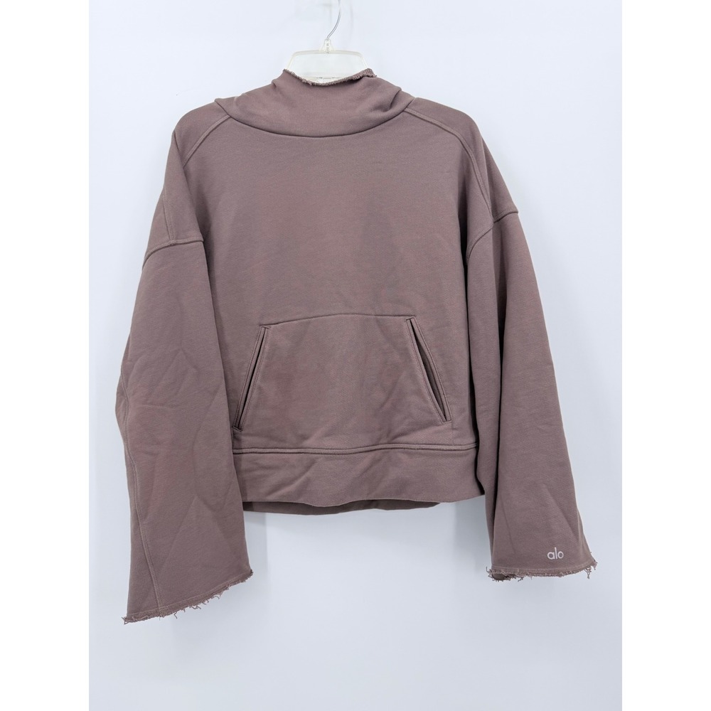 Alo Yoga Hoodie Women M Purple Mauve Raw Edge Relaxed Pullover  Cropped